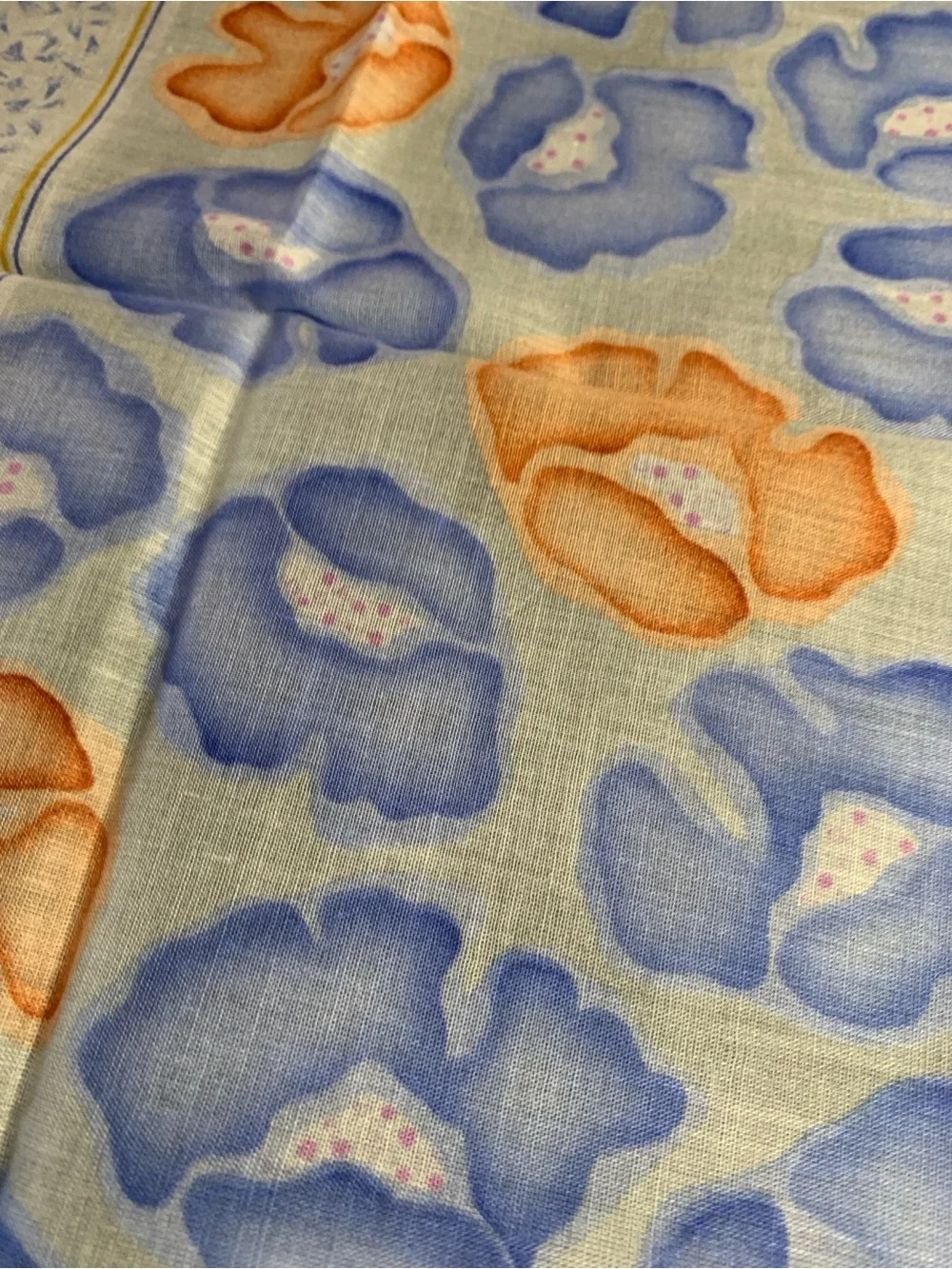 Dior Light Blue, White & Orange Scenic Motif Mini Scarf